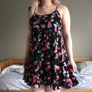 xhilaration size L black floral ruffle sun dress!